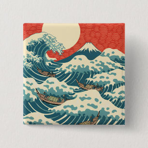 Hokusai Große Welle Retro Japanische Kunst Button