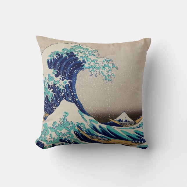 Hokusai Große Welle vor Kanagawa. Vintage Japan-Ku Kissen (Vorderseite)