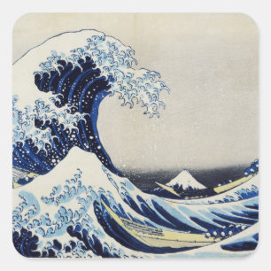 Hokusai große Wellen-Druckmalerei Quadratischer Aufkleber