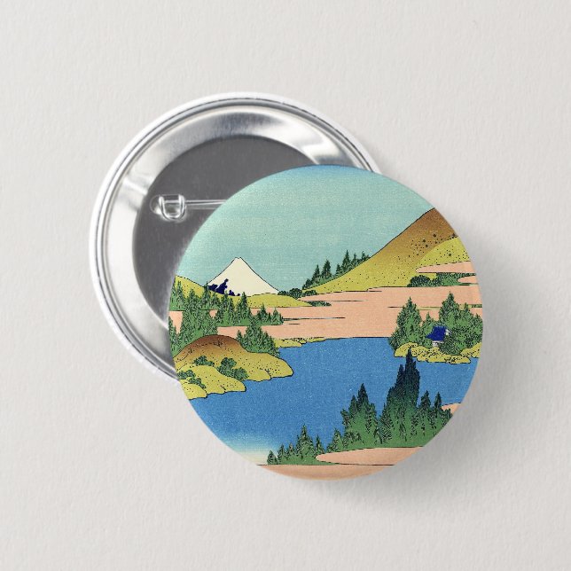 Hokusai Hakone See in der Provinz Sagami Button (Vorne & Hinten)