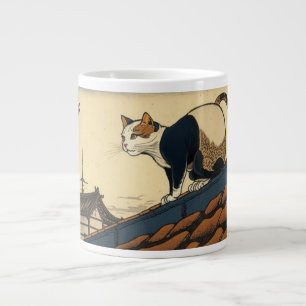 Hokusai inspirierte Kunst mit niedlicher Katze Jumbo-Tasse
