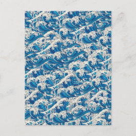 Hokusai Japanisch Great Wave Muster Nautical Blue Postkarte