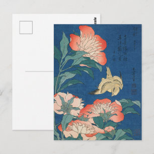 Hokusai Japanische Kunst Pfingstrosen und Kanarien Postkarte