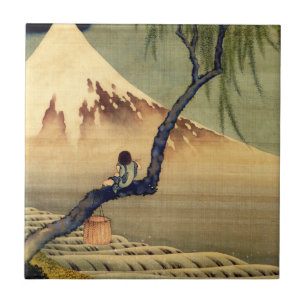 Hokusai Junge beim Betrachten des Berges Fuji Japa Fliese