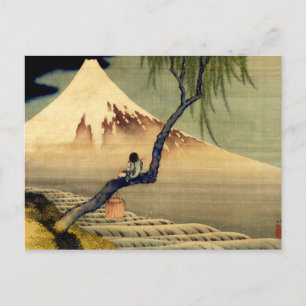 Hokusai-Junge, der den Fuji betrachtet, japanische Postkarte
