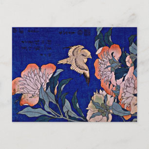 Hokusai: Kanarisch und Peony Postkarte
