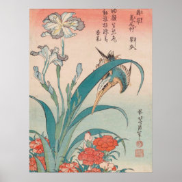 Hokusai Kingfisher Iris and Wild Pinks Gallery Poster