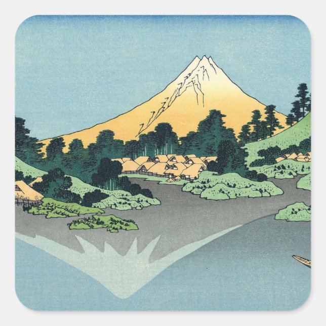 Hokusai Mount Fuji reflektiert den Kawaguchi-See Quadratischer Aufkleber (Vorderseite)