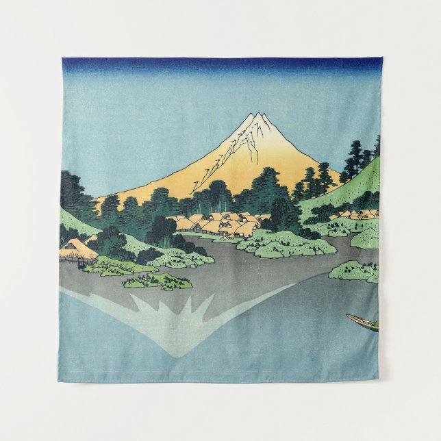 Hokusai Mount Fuji reflektiert den Kawaguchi-See Wandteppich (Vorderseite)