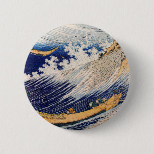 Hokusai Ocean Waves Fishing Boote Button