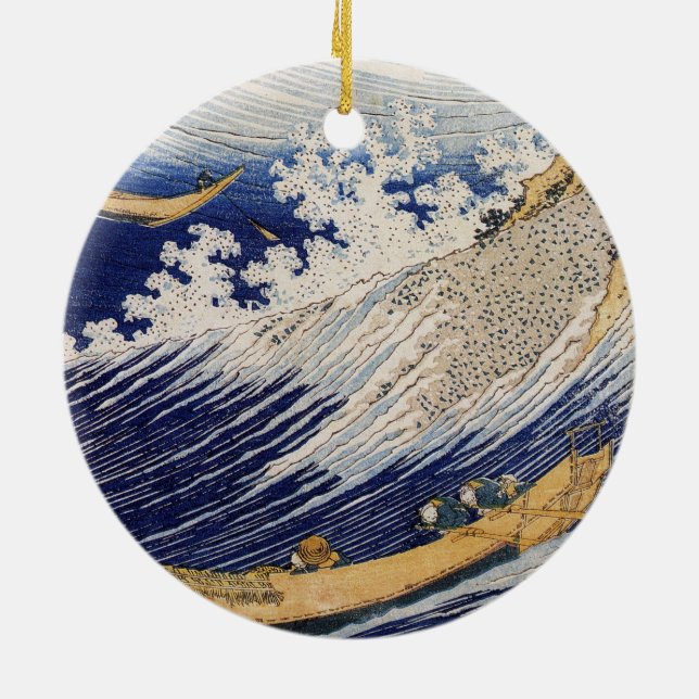Hokusai Ocean Waves Fishing Boote Keramik Ornament (Hinten)