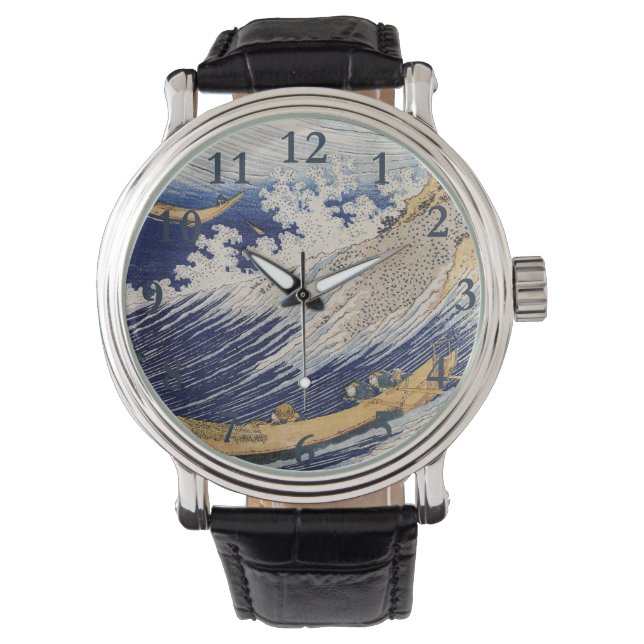 Hokusai Ocean Waves Sea Boote Armbanduhr (Vorderseite)