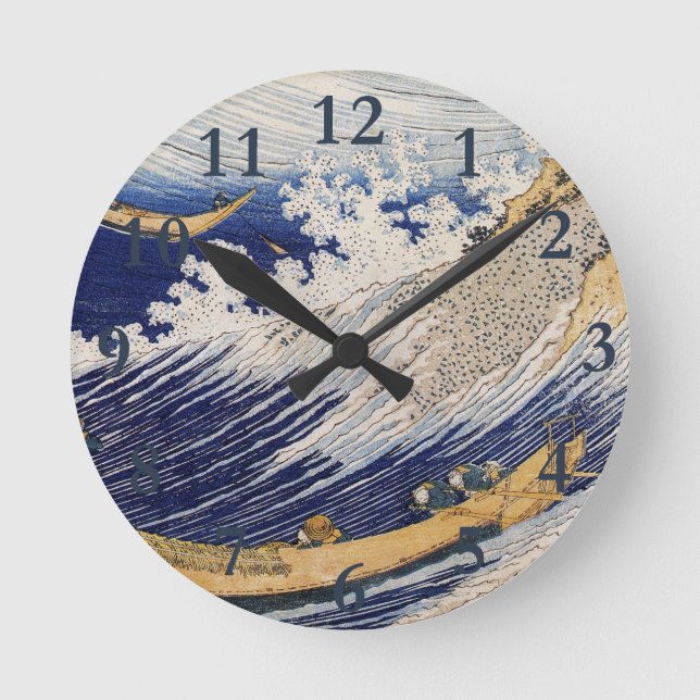 Hokusai Ocean Waves Sea Boote Runde Wanduhr (Vorderseite)