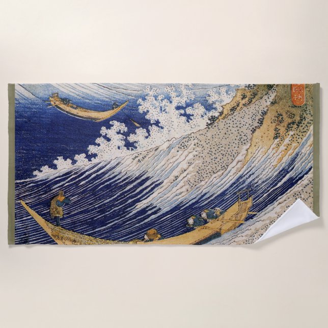 Hokusai Ocean Waves Sea Boote Strandtuch (Vorderseite)