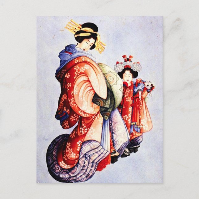 Hokusai Oiran und Kamuro Postcard Postkarte (Vorderseite)
