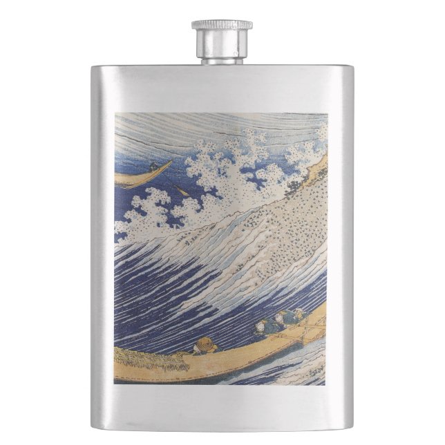 Hokusai Ozeanwellen Meer Boote Flachmann (Vorderseite)
