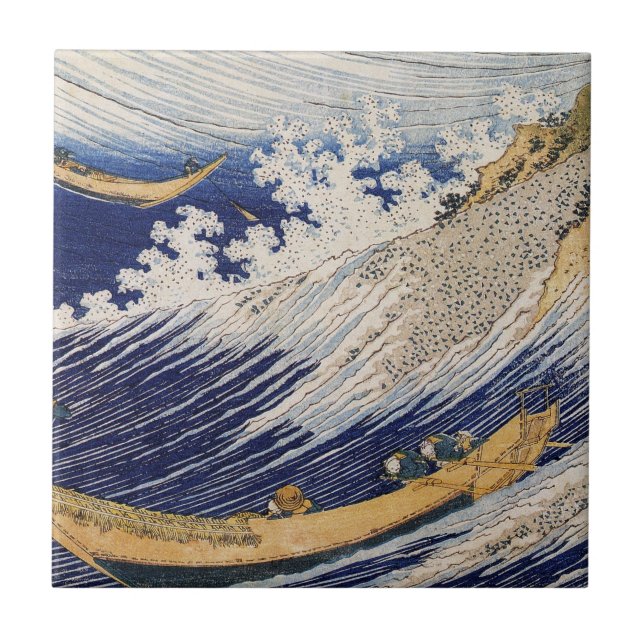 Hokusai Ozeanwellen Meer Boote Fliese (Vorderseite)