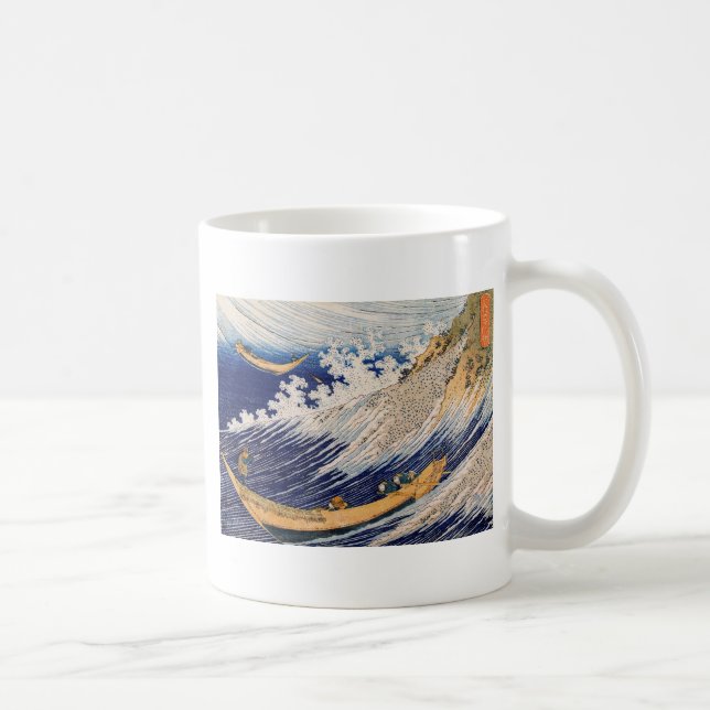 Hokusai Ozeanwellen Meer Boote Kaffeetasse (Rechts)