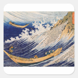 Hokusai Ozeanwellen Meer Boote Quadratischer Aufkleber