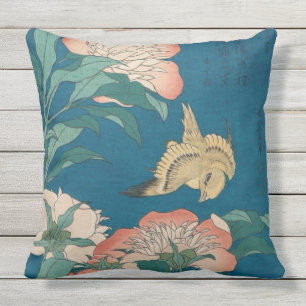Hokusai Pfingstrosen und Kanarienvogel Vintage-Gal Kissen