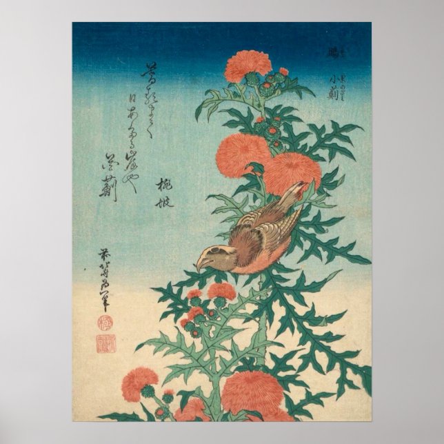 Hokusai Shrike und gesegnete Thistle GalleryHD Poster (Vorne)