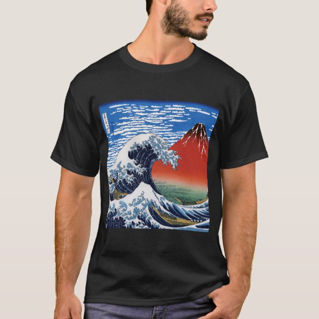 Hokusai“The Great Wave”&“Fine Wind, Clear Morning” T-Shirt (Vorderseite)