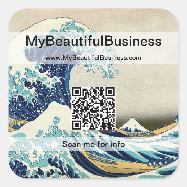Hokusai - The Great Wave off Kanagawa - QR Code Quadratischer Aufkleber (Vorderseite)