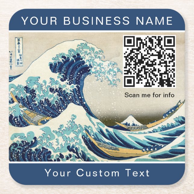Hokusai - The Great Wave off Kanagawa - QR Code Rechteckiger Pappuntersetzer (Vorderseite)