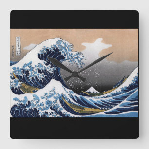 Hokusai , “ The Great Wave off Kanagawa ” Quadratische Wanduhr