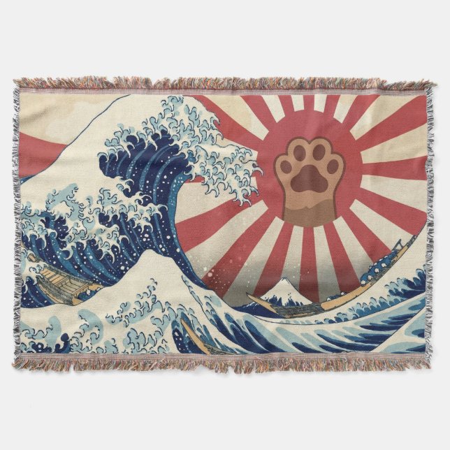 HOKUSAI "The Great Wave" & Rising Sun Flag & Cat Decke (Vorderseite)