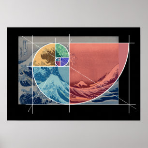 Hokusai trifft Fibonacci, farbige Formen Poster