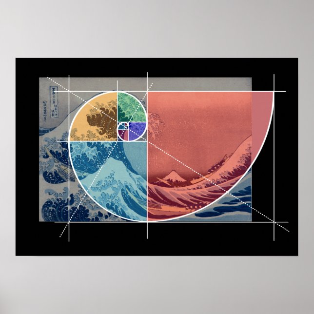 Hokusai trifft Fibonacci, farbige Formen Poster (Vorne)