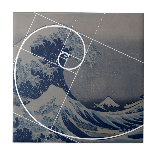 Hokusai trifft Fibonacci, goldenes Verhältnis Fliese (Vorderseite)