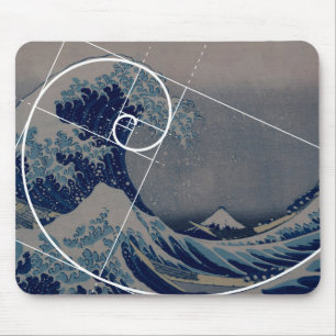 Hokusai trifft Fibonacci, goldenes Verhältnis Mousepad