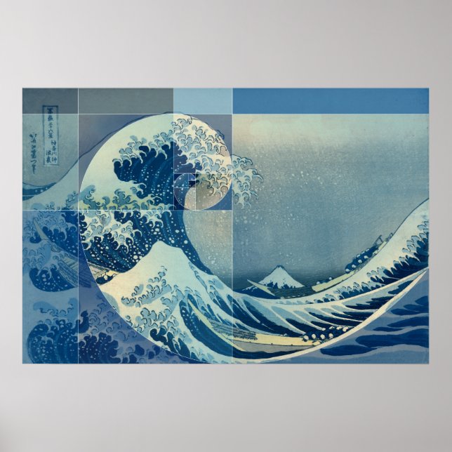 Hokusai trifft Fibonacci, Goldenes Verhältnis Poster (Vorne)
