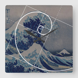 Hokusai trifft Fibonacci, Goldenes Verhältnis Quadratische Wanduhr