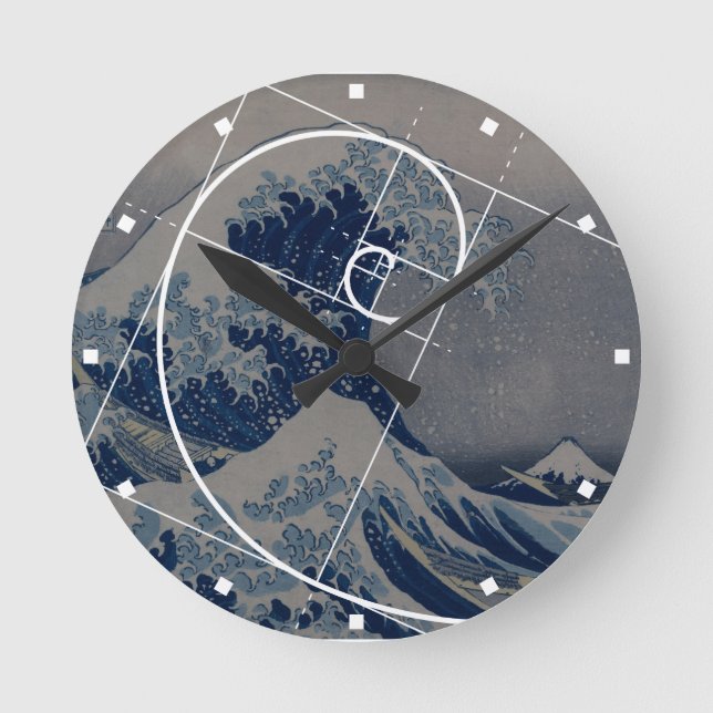 Hokusai trifft Fibonacci, Goldenes Verhältnis Runde Wanduhr (Vorderseite)