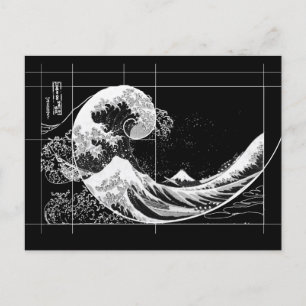 Hokusai trifft Fibonacci, Schwarz und Weiß Card Postkarte