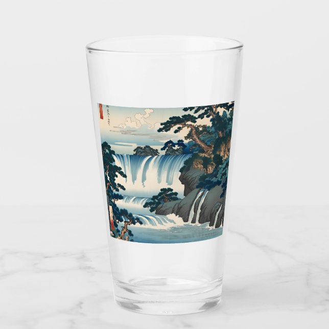 Hokusai Ukiyo-e Japanese Waterfall Landscape Blue Glas (Vorderseite)