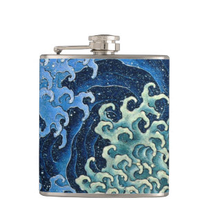 Hokusai Weibliche Welle Vintage Ozean Flachmann
