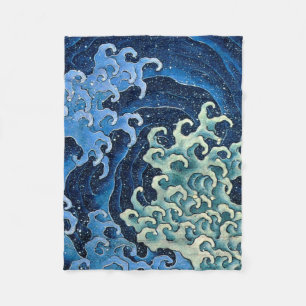 Hokusai Weibliche Welle Vintage Ozean Fleecedecke