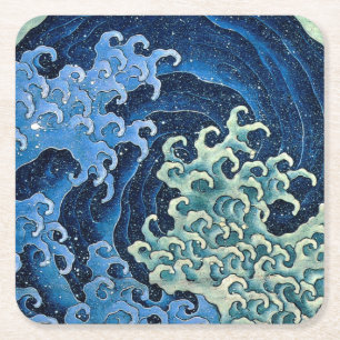 Hokusai Weibliche Welle Vintage Ozean Rechteckiger Pappuntersetzer