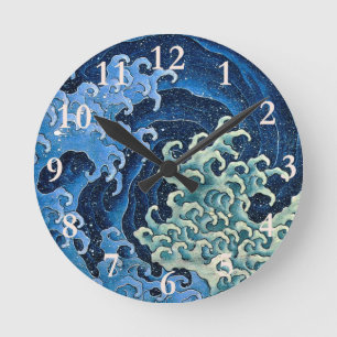 Hokusai Weibliche Welle Vintage Ozean Runde Wanduhr