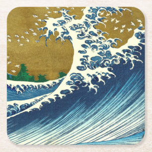 Hokusai-Welle-Muster: Japanische Ukiyo-e-Kunst Rechteckiger Pappuntersetzer