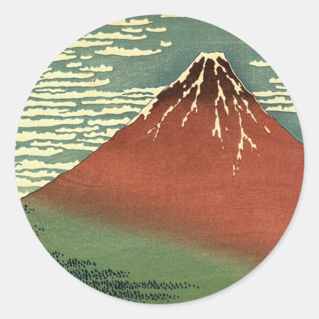 Hokusais Ukiyo-e South Wind Clear Sky oder Red Fuj Runder Aufkleber (Vorderseite)