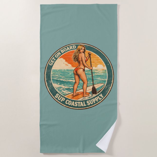Hol dir das SUP Pinup Paddleboard Retro Surf Shop Strandtuch (Vorderseite)