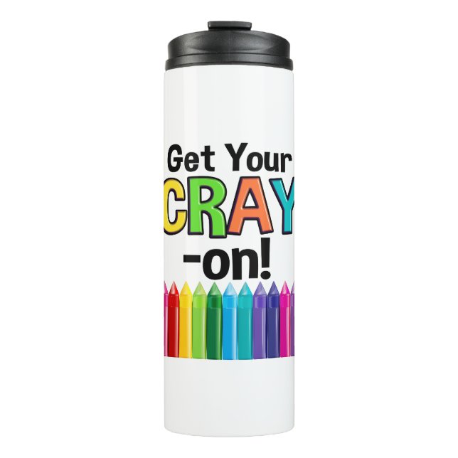 Hol dir deinen Cray On Rainbow Crazy Crayon Art Te Thermosbecher (Vorderseite)