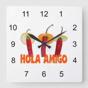 Hola Amigo Quadratische Wanduhr