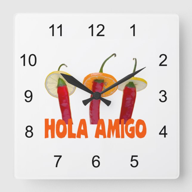 Hola Amigo Quadratische Wanduhr (Vorderseite)