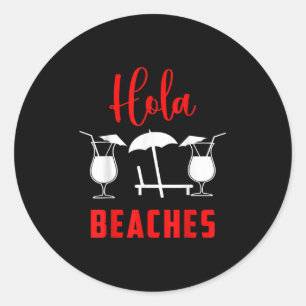Hola Ananas Soda Girl am Strand im Sonnenuntergang Runder Aufkleber
